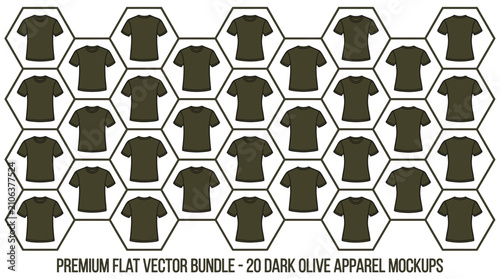 Premium Flat Vector Bundle of 20 Dark Olive Apparel Mockups for Design