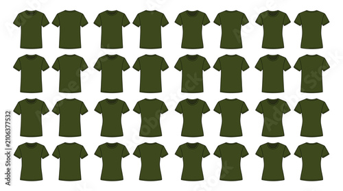 Massive Collection of Plain Olive Green T-Shirts Arranged in a Grid