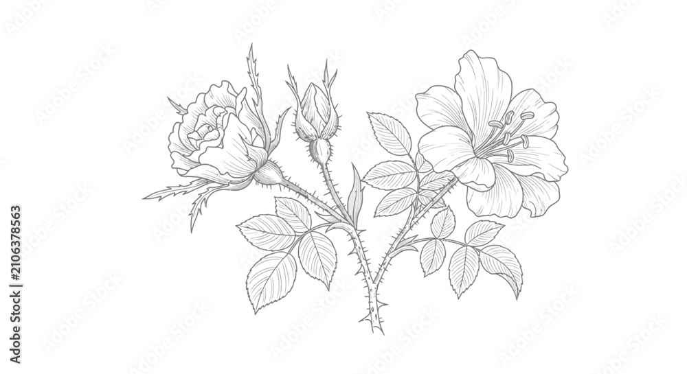 Fototapeta premium Line drawing of roses.