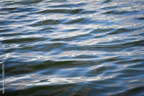 Bild auf Leinwand Blue water ripples catch glints of sunlight forming gentle lines and hollows