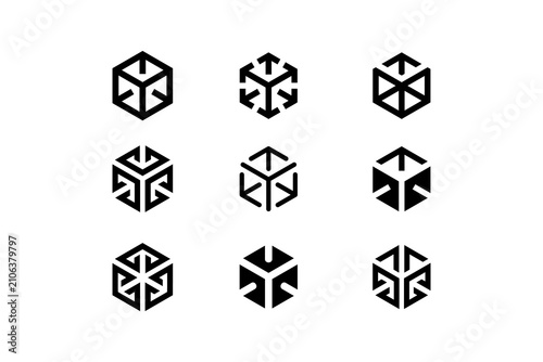Geometric Cube Hexagon Monogram Logo Collection Abstract 3D Technology Symbol
