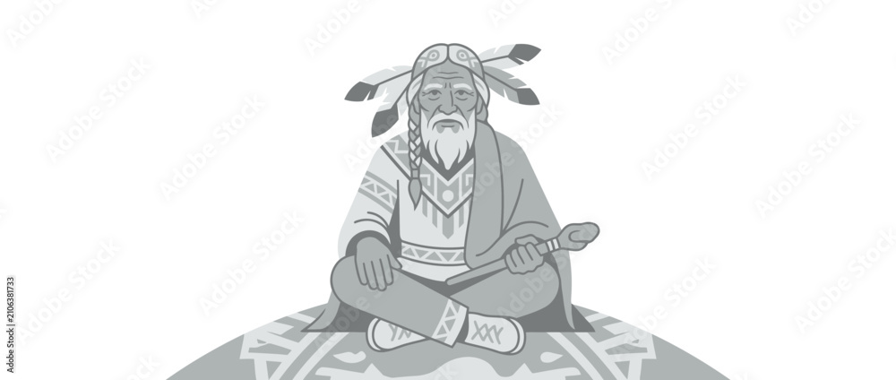 Fototapeta premium Elderly Man in Traditional Headdress Sitting Meditative