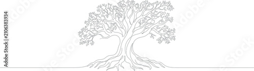 Принти на полотні Line art of a majestic tree with sprawling roots