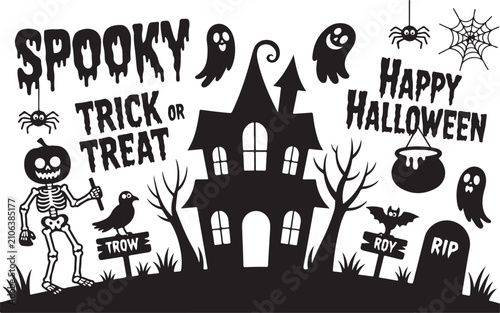 Obraz na plátne halloween ghosts set line art silhouette vector illustration