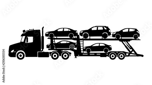 Fotografie Car carrier truck silhouette on a white background