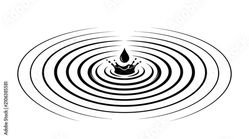 Schilderij op canvas Water ripple effect with droplet black and white graphic illustration