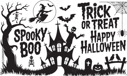 Foto halloween ghosts set line art silhouette vector illustration