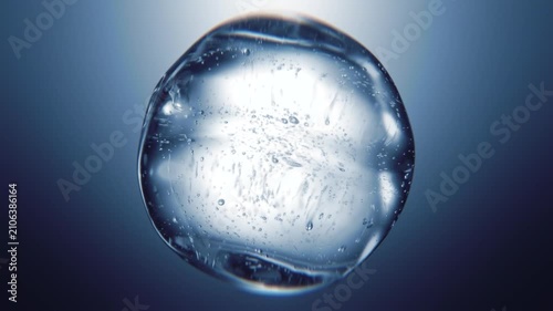 Blue hyaluronic acid serum bubble. Skincare cosmetics macro 3D abstract background. Pure moisturizer essence gel or water drop. Collagen fluid molecule, peptide face lotion. Skin lifting cream