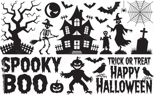 Fotografía halloween ghosts set line art silhouette vector illustration