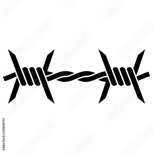 Foto Black silhouette of two strands of barbed wire with sharp barbs, isolated on a white background