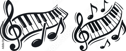 Musical notes with piano keys keyboard melody illustration keyboard composition illustration