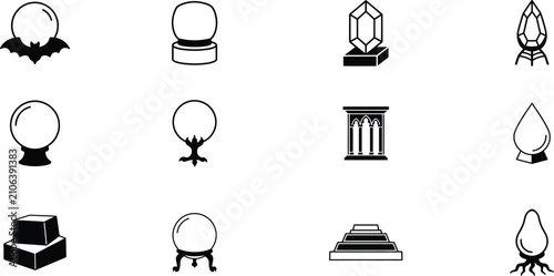 Obraz na płótnie Halloween crystal ball silhouettes spooky fortune telling icons isolated on tran