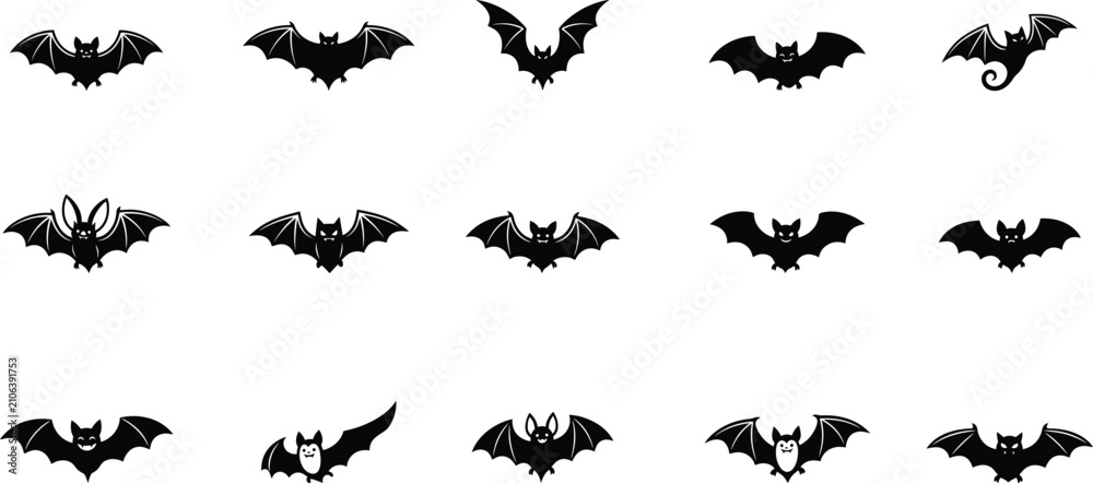 Fototapeta premium Spooky halloween bat silhouettes collection isolated on transparent background for decorations graphic design