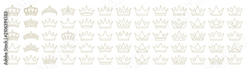 Tableau sur toile Collection of Crown Line Art Icons