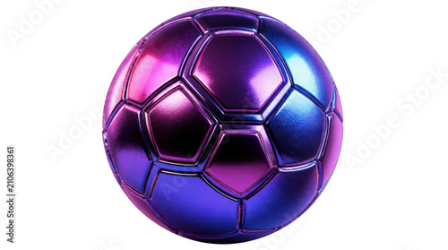 Iridescent metallic soccer ball floating against Transparent Background