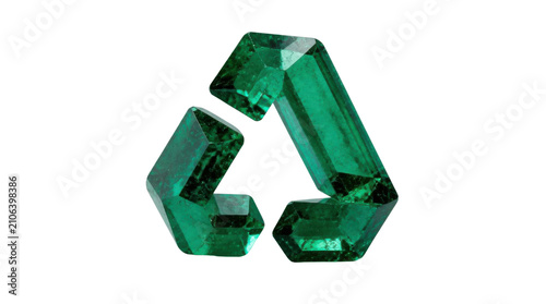 Emerald green recycling symbol made from crystalline gemstones