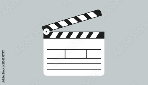 Classic movie clapperboard open on gray background for cinema and filmmaking concepts