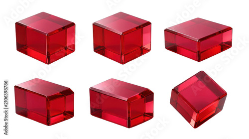 Red Translucent Cubes Arranged on Transparent Background