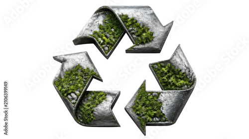 Recycling symbol filled with green moss on Transparent Background