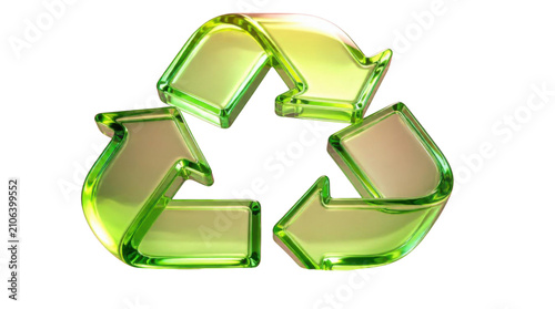 Glowing green recycling symbol on Transparent Background