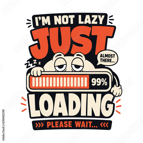 Cuadro en lienzo Lazy cartoon sloth with loading bar almost complete Vector