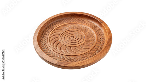 Bild auf Leinwand Simple empty round natural wooden serving plate platter isolated on transparent