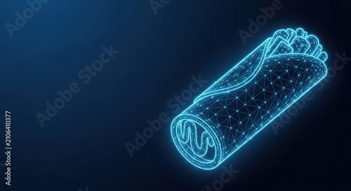 Futuristic Neon Wireframe Wrap Glowing With Geometric Details on a Dark Digital Background