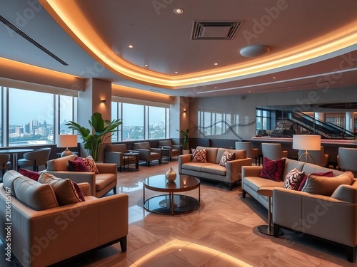 Luxurious lounge seating area with plush sofas and chairs, lounge, interior