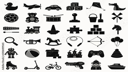 Fotografía Black baby toys silhouette big icon collection set for kids playroom vector illu