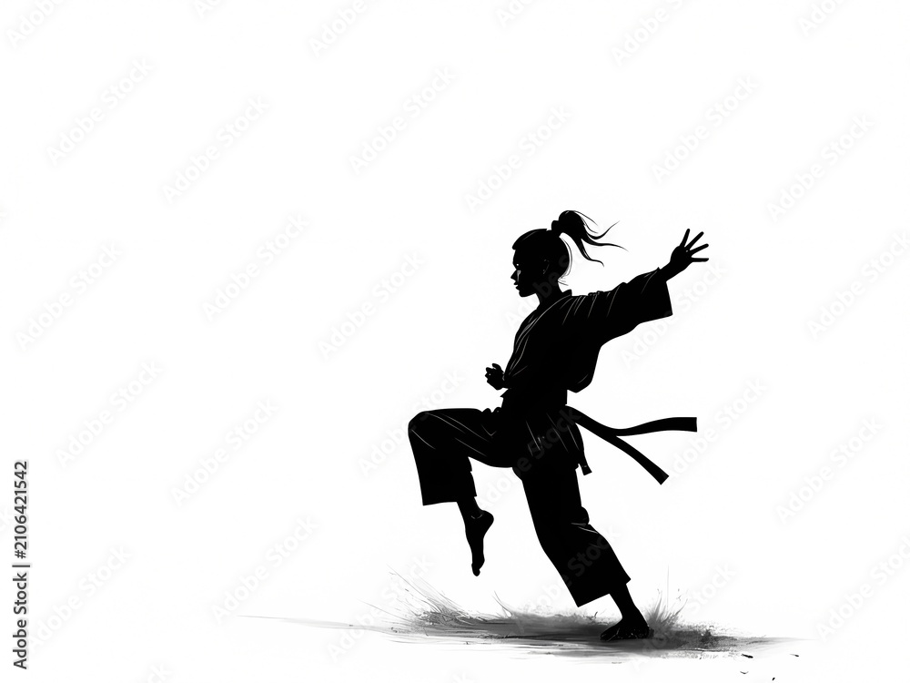 Fototapeta premium Action Silhouette of Female Karate Martial Artist in Motion