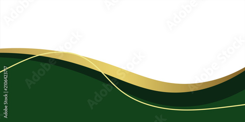 Elegant Emerald Green Geometric Header with Golden Curved Lines and White Space