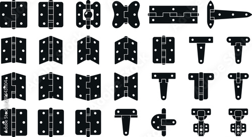 Foto Door hinges and furniture hardware ironmongery black solid icons set isolated on