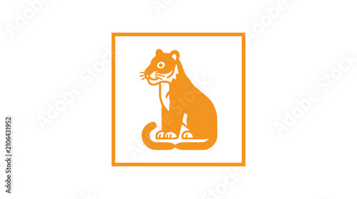 Canvas Print Orange Tiger Icon Sitting in Square Frame, Simple Vector Illustration