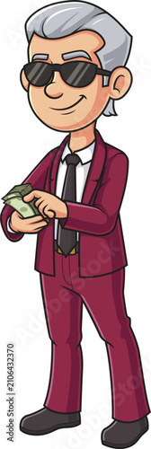 Cuadro en lienzo Cartoon rich man counting cash vector illustration