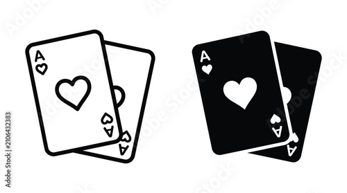 Playing cards ace of hearts pair icon in outline and solid style with gambling isolated minimalist illustration template entertainment competition activity