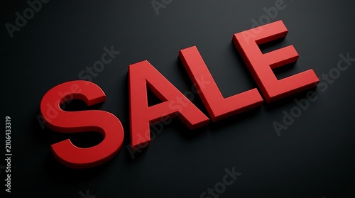 3d render of the word sale in bold red letters isolated on a dark black background, representing a promotional event or discount offer