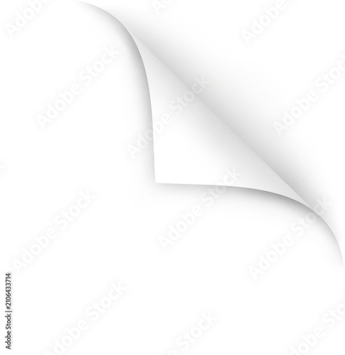 Curled Paper Corner On Transparent Background. Sharp Top Right Page Peel Fold With Drop Shadow. Realistic Sticker Edge Curl Design. Three Dimensional Paper Fold Illustration, Layout, sticker, color,