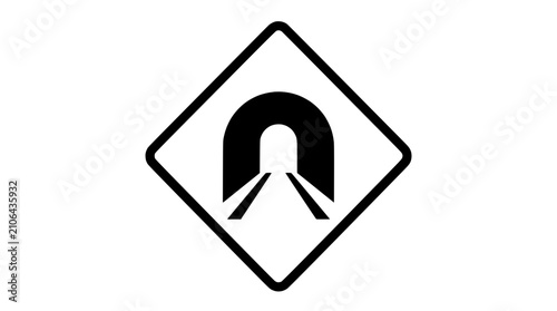 Black tunnel road sign icon, graphic symbol for transportation and warning