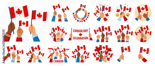 Foto Hands Holding Canadian Flags Celebration