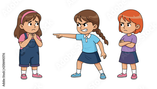 фотографія Illustration of a group of girls bullying and shaming a sad peer with bullying