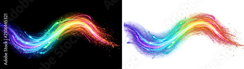 Multicolor light wave sweeps across the frame in a smooth S-curve, showcasing a gradient of brilliant hues that transition seamlessly to create a modern and energetic visual effect.