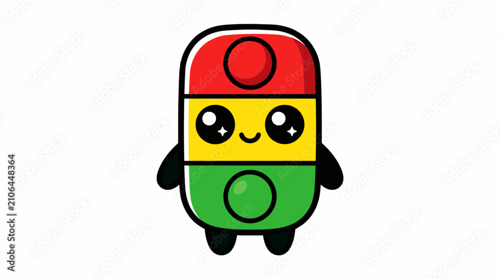 Fototapeta premium Cute Kawaii Traffic Light Character Vector Illustration for Road Safety Education and Traffic Signaling Concept