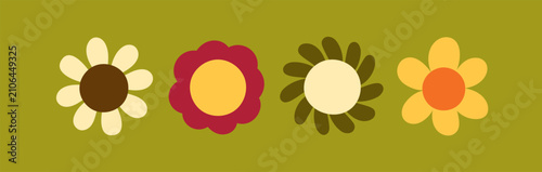 Groovy daisy flowers, top above view. Summer floral blossoms, simple chamomil...