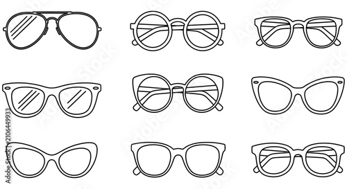 Assorted Eyeglasses Line Art On White Background Minimalist Style spectacles