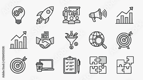 Quadro su tela Business Icons Set Showing Innovation and Strategy.
