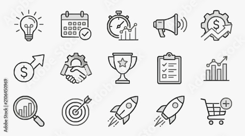 Billede på lærred Business Icons Set for Motivation and Growth.