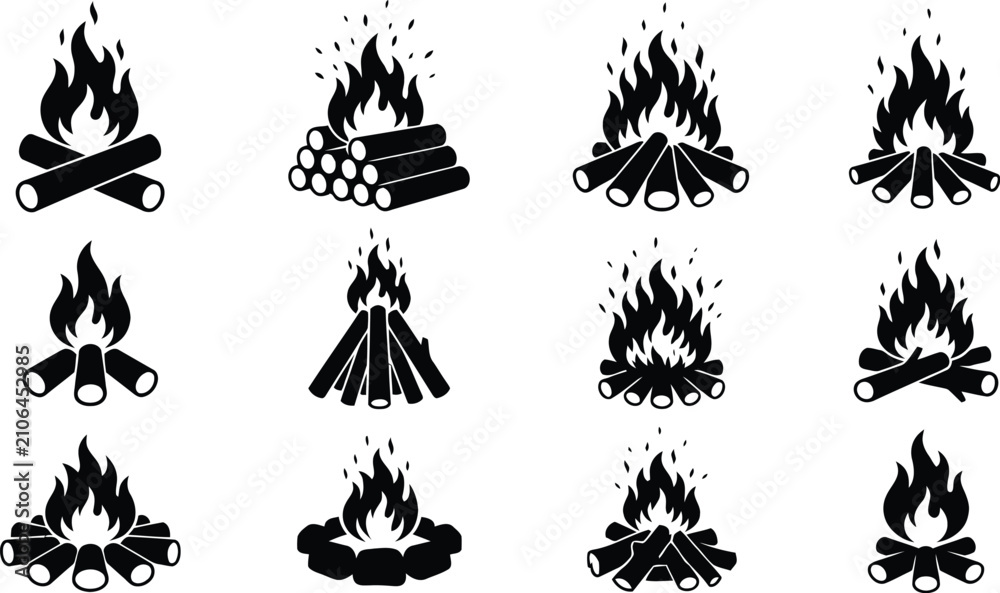 Obraz premium Black and white campfire illustrations in different styles