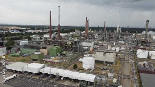 aerial view from oil refinery plant in germany	4k