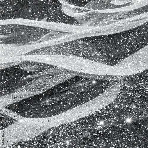 Shimmering Abstract Strips with Sparkling Dust in Monochrome