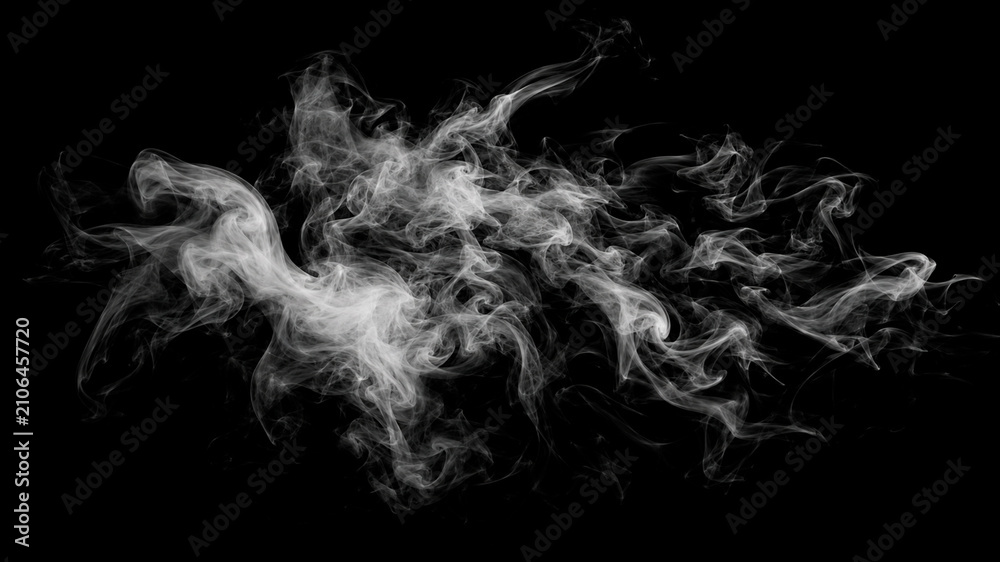 Fototapeta premium Swirling white smoke wisps on black background